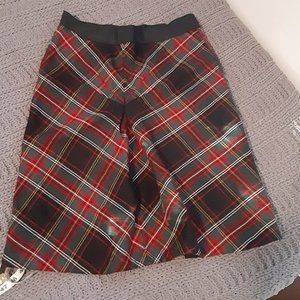 J Crew red black plaid holiday a line skirt with Pleat size 0